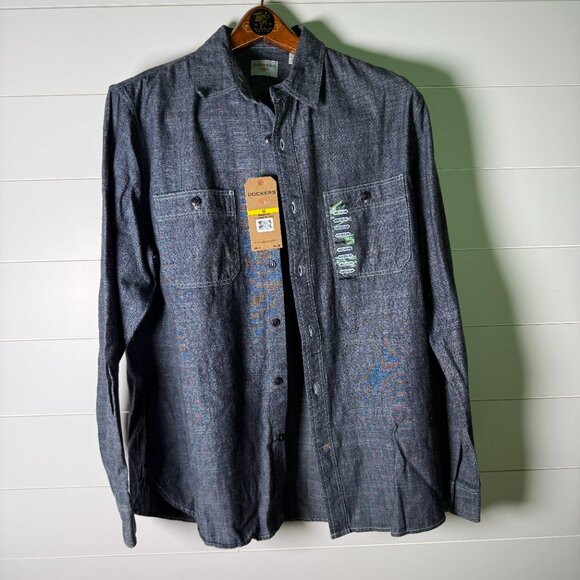 NWT Dockers Men’s Dark Denim Button Up Shirt Size M - Picture 1 of 10